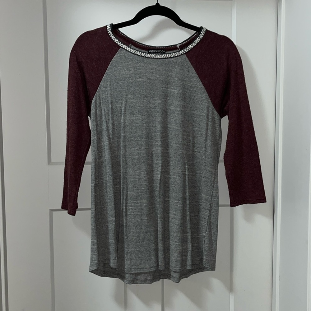 Paper moon three-quarter sleeve two tone top